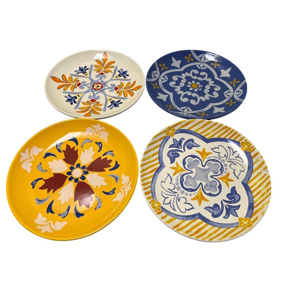 Martha Stewart Mediterranean Ceramic Salad Plate Set With Intricate Floral Motif